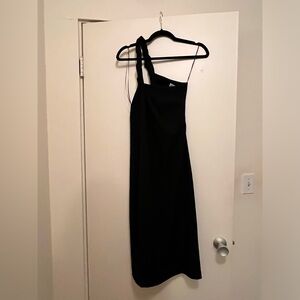 Zara Asymmetrical Black Slip Midi Dress w/statement twisted strap size S and M